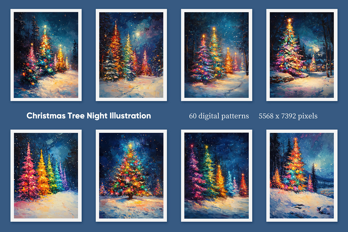 Christmas Tree Night Illustration, a Decorative Illustration by Housui Patterns (Photo 5 of 9)