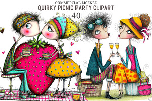 Quirky Couple Picnic Party Clipart, an Illustration by designcity5