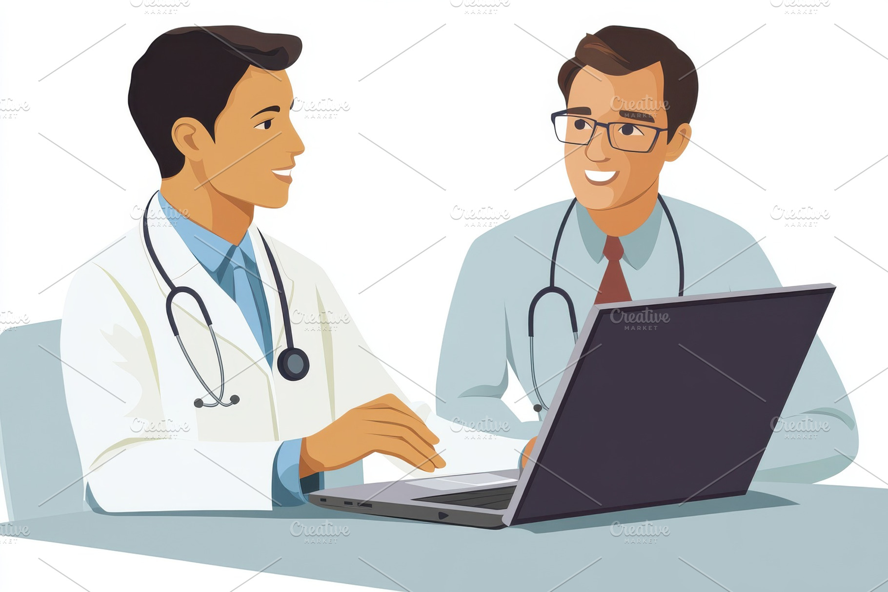 Two doctors using laptop discussing, a Health & Medical Photo by Pixeness Studio