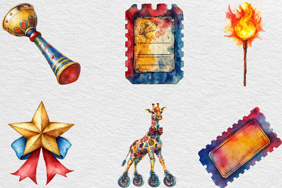 Watercolor Summer Circus Clipart, an Illustration by Black Bird Studio (Photo 3 of 6)