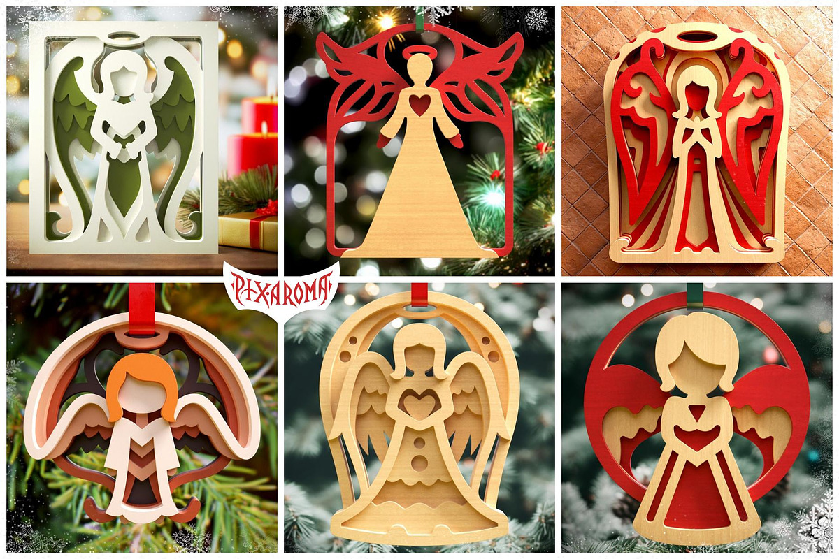 Angels Bundle 3D Layered Cut Files, a Decorative Illustration by pixaroma (Photo 2 of 5)