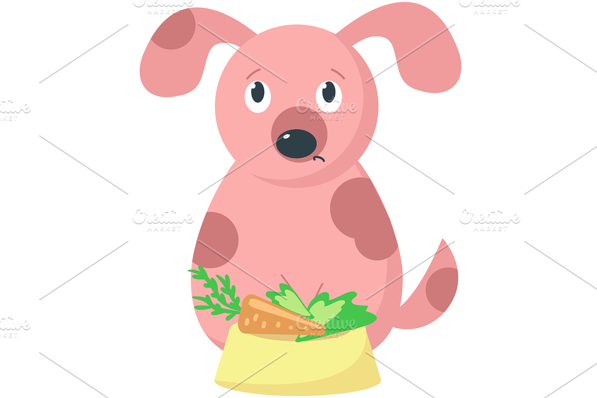 Hungry dog vector front of bowl with, an Animal Illustration by SiberianArt