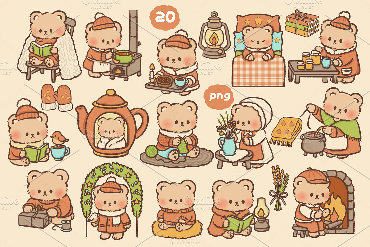 Milo Cute Bear Clipart PNG Bundle, an Animal Illustration by Blumensdiary (Photo 9 of 11)