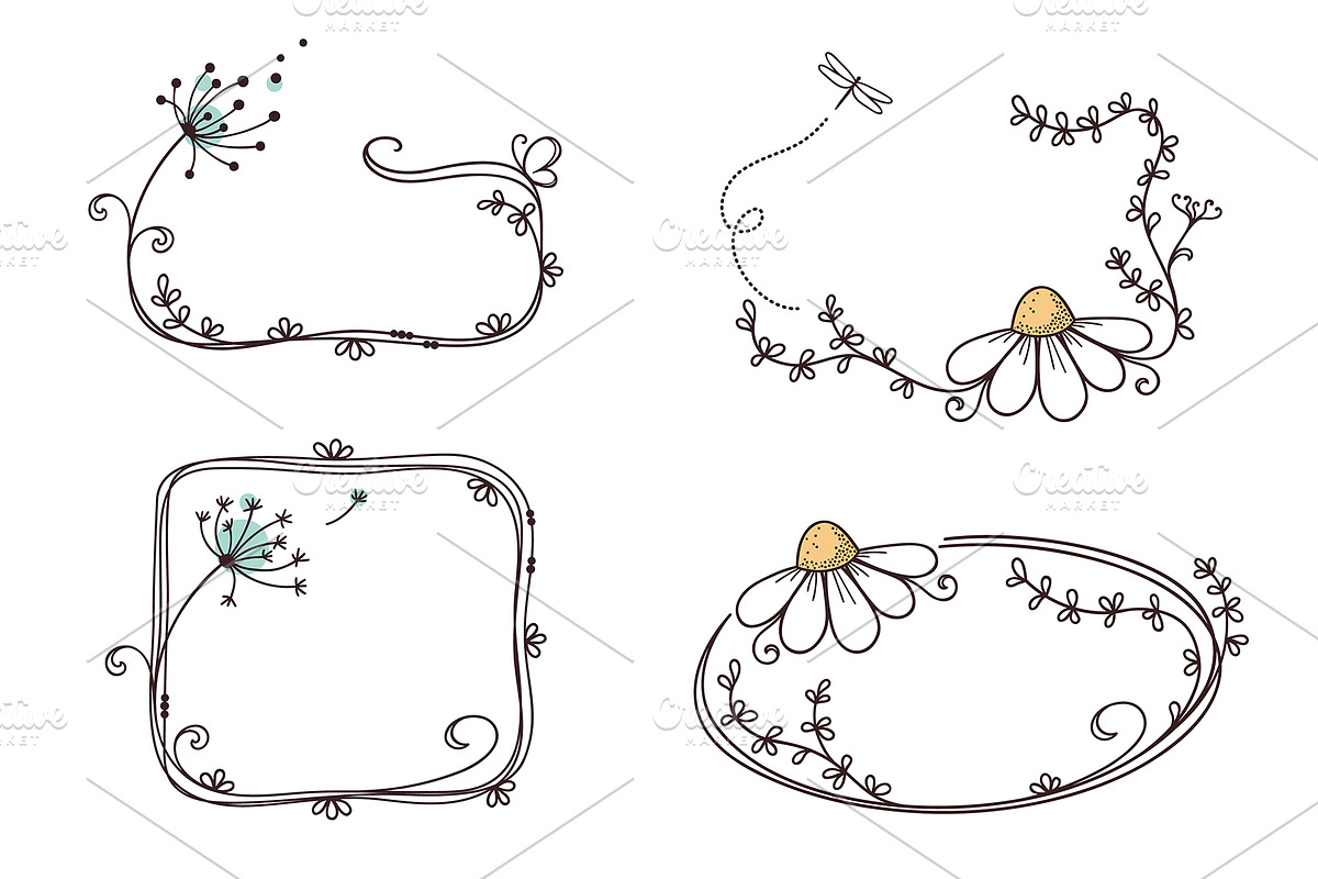 Doodle flowers & Floral frames set, a Graphic by InkySplash (Photo 4 of 6)