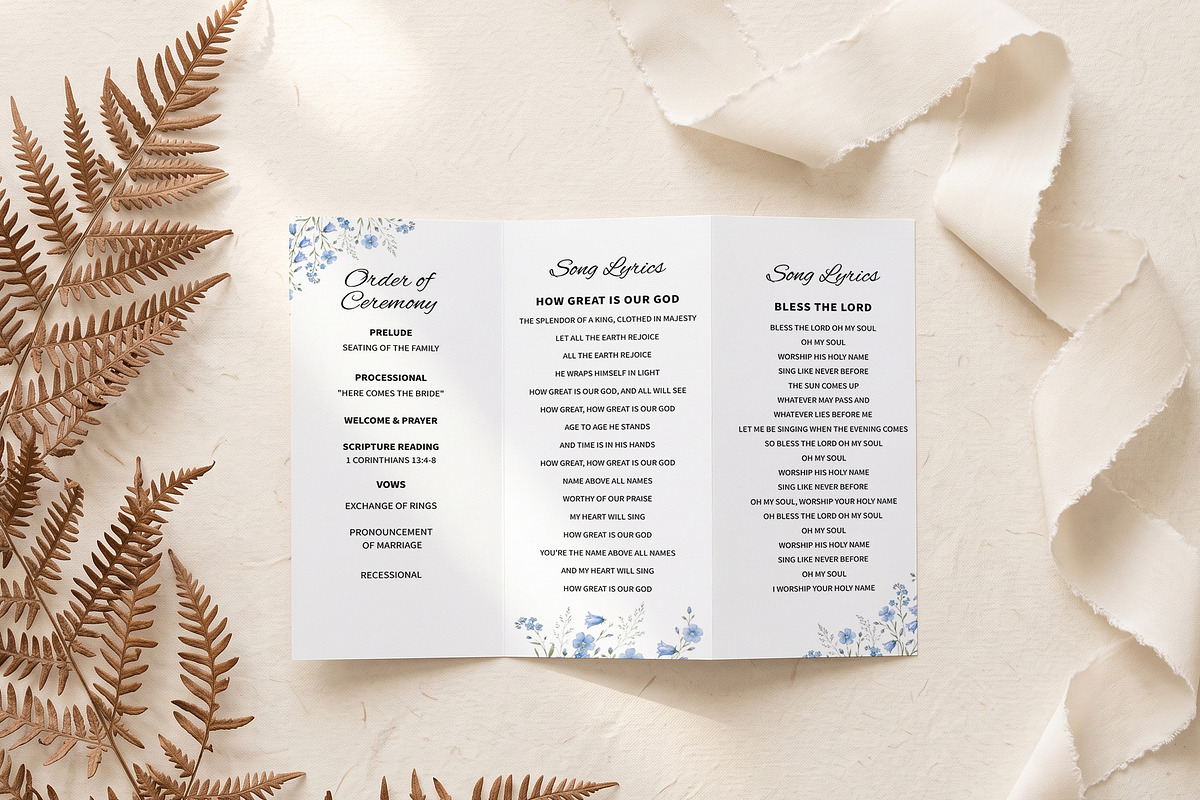 Blue Floral Wedding Program, an Invitation Template by Arslan (Photo 3 of 4)