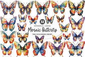 Beautiful Mosaic Butterfly Clipart, an Illustration by SinaCreation