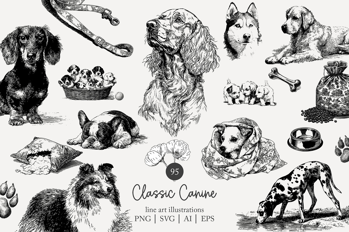 95 line art Dogs clip art, an Animal Illustration by Poppy Lane Studio (Photo 1 of 11)