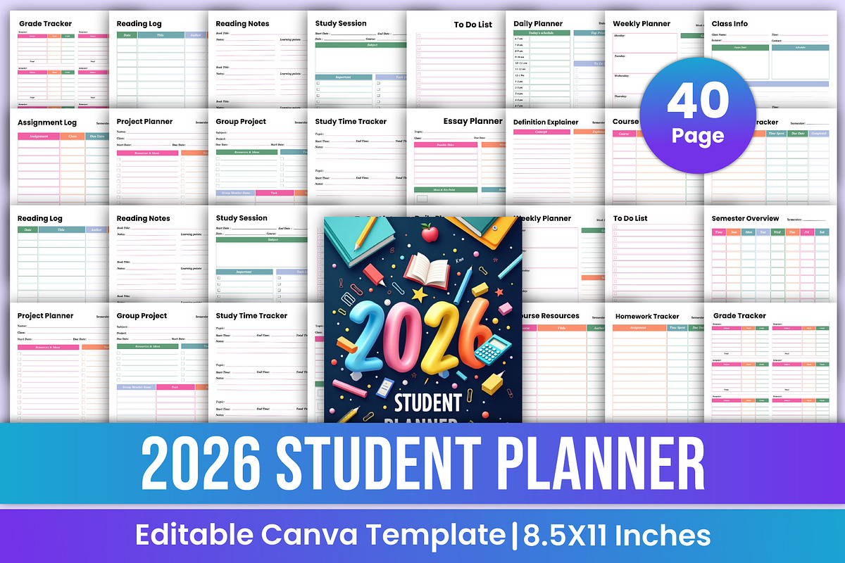 2026 Student Planner Canva Kdp, a Stationery Template by Mustafiz (Photo 1 of 6)