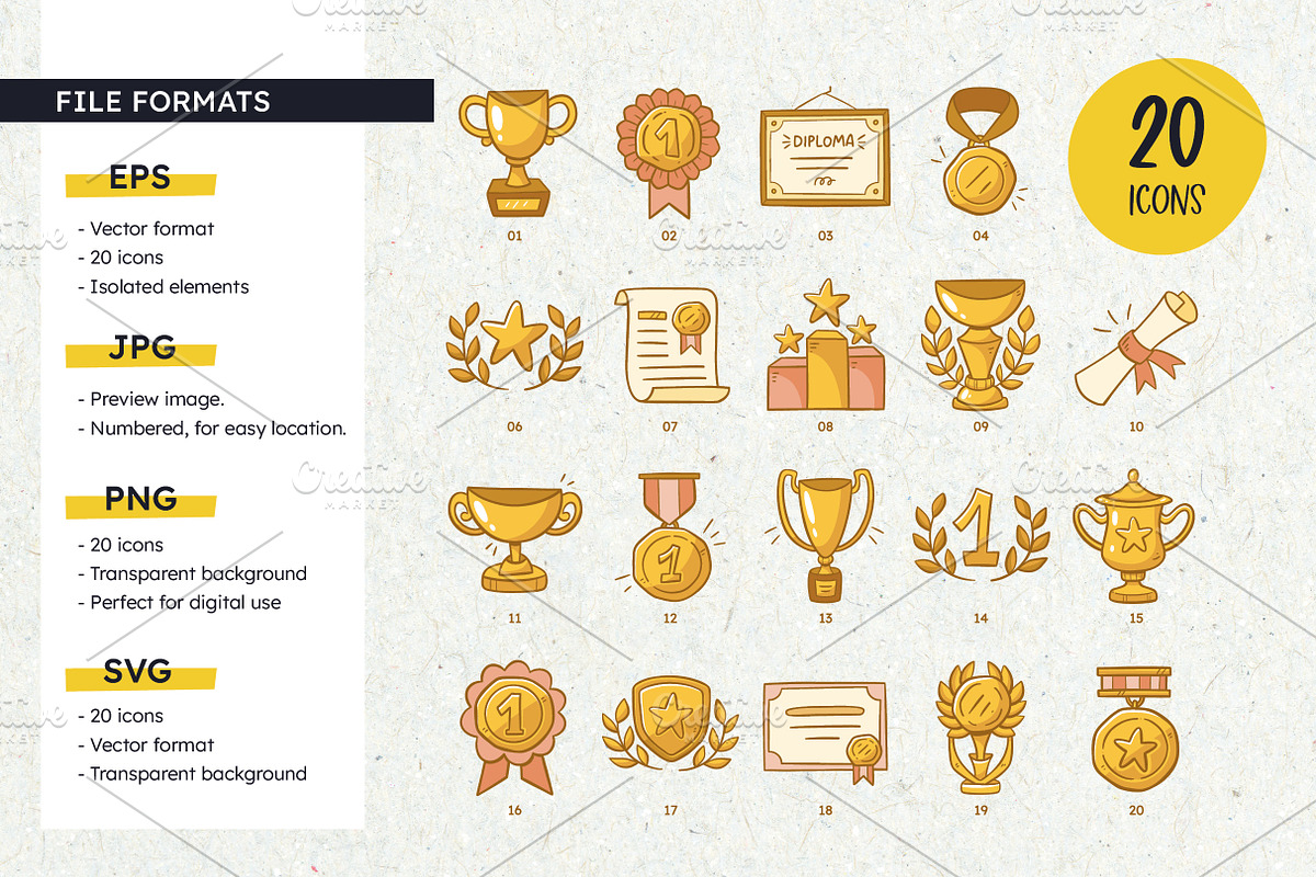 Award Icons: Trophy, Medal & Diploma, an Object Illustration by insemar (Photo 3 of 4)