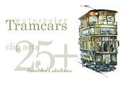 Watercolor Tramcars, a Transportation Illustration by Budogoshch (Thumbnail 1 of 9)