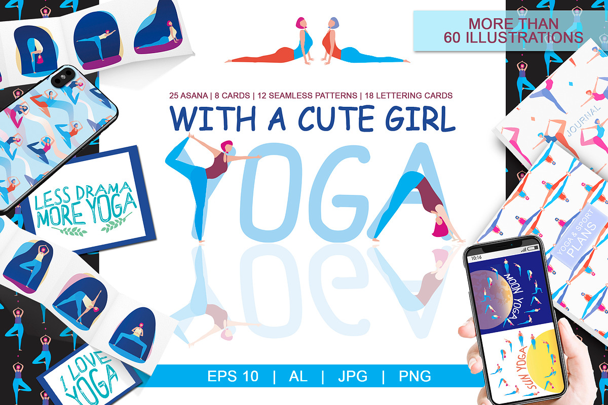 SALE! Yoga with a girl illustrations, a Decorative Illustration by Fli Store (Photo 1 of 8)