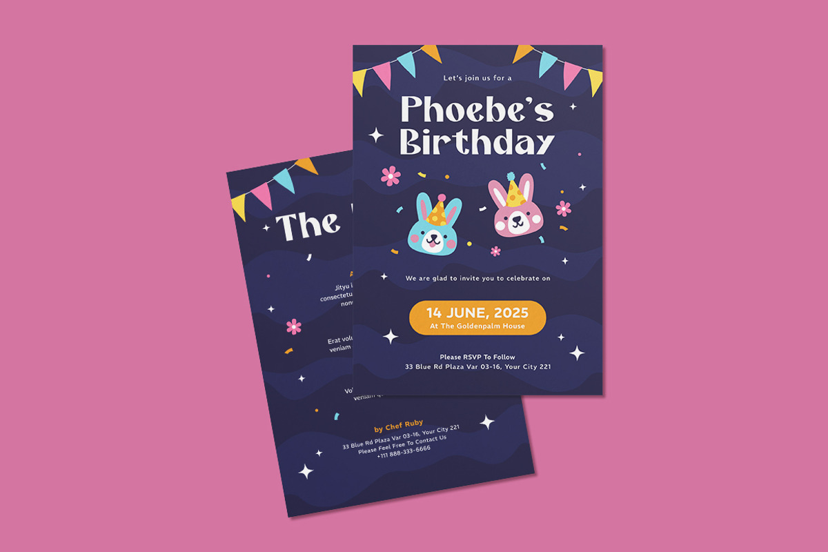Cute Bunnies Birthday Invitation, an Invitation Template by iDoodle Studio (Photo 3 of 4)