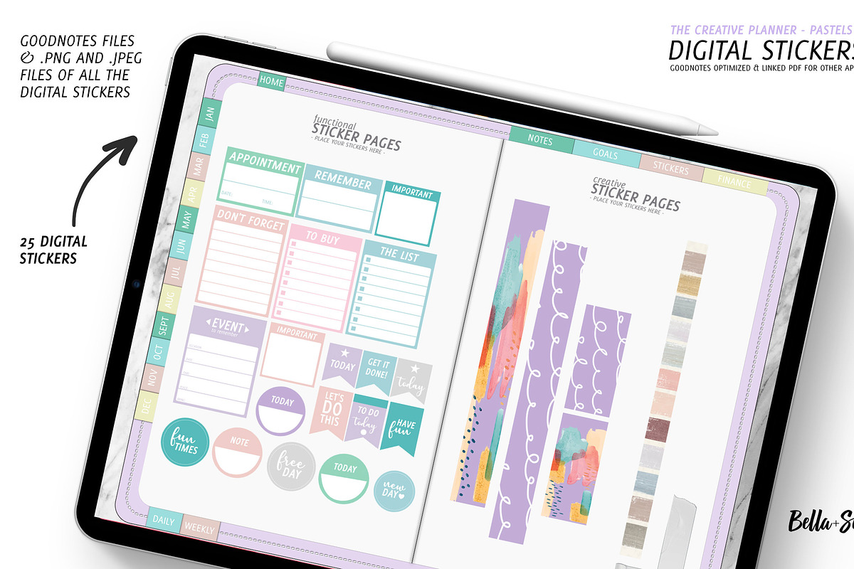 Functional Pastels-Digital Stickers, a Stationery Template by Bella+Sophia Creative (Photo 2 of 3)