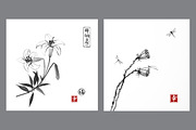 Japanese painting sumi-e. Flowers, a Decorative Illustration by Elina_Li (Thumbnail 13 of 15)