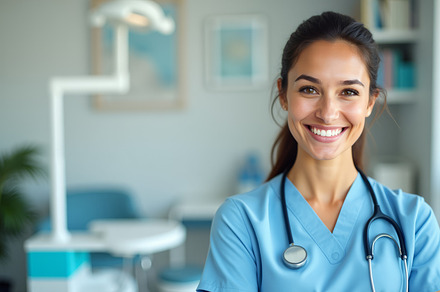 Smiling young healthcare professiona, a Health & Medical Photo by angellodeco