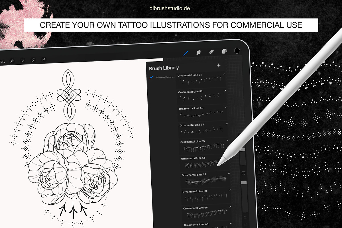 Procreate - Ornamental Tattoo Brush, a Brush Add-On by DiBrush Studio (Photo 2 of 7)