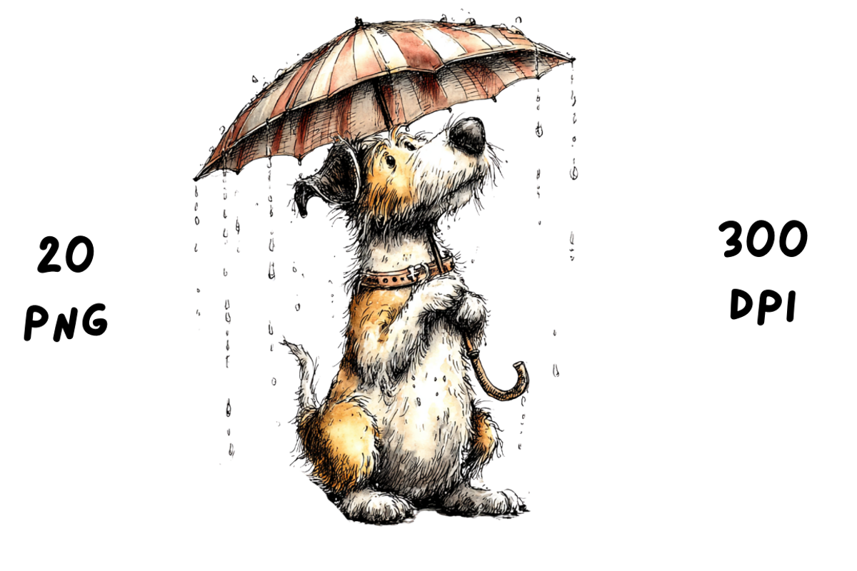 Whimsical Rainy Dog Clipart, an Animal Illustration by GiraffeCreative (Photo 14 of 20)