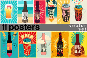 Summer Beer retro vector poster set, a Food Illustration by PoPaShop