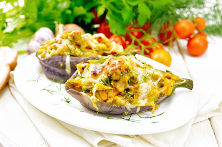 Eggplant stuffed brisket in plate