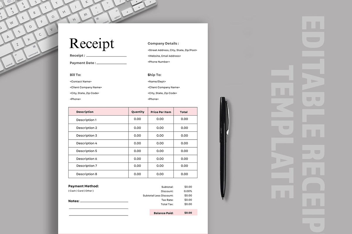 Simple Receipt Template, Receipt PDF, a Print Template by BrushstrokeArtGB (Photo 3 of 5)