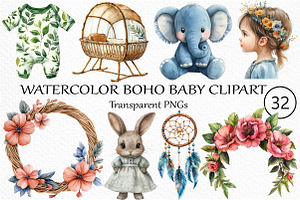 Watercolor Boho Baby Clipart Bundle, an Illustration by Craft Nest