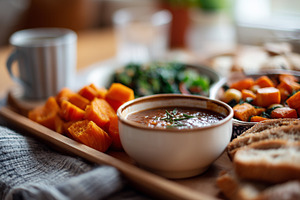 Cozy homemade meal with vegetable, a Food & Drink Photo by MistyDay
