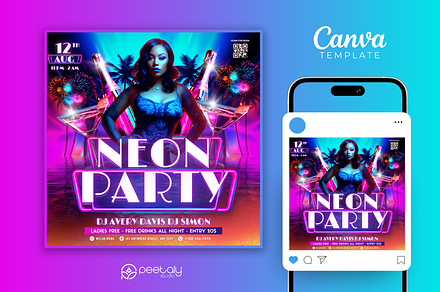 Neon Summer Flyer Canva Template
