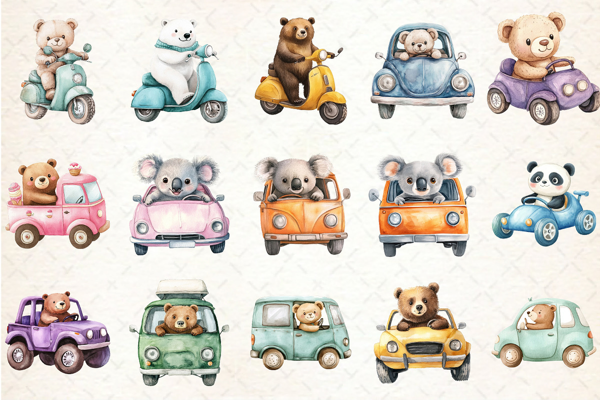Watercolor Bear Driving Clipart, an Illustration by Rose Art (Photo 3 of 3)