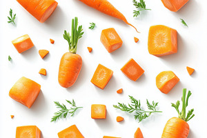 Fresh carrot and cut pieces, isolate, a Food & Drink Photo by Pixeness Studio