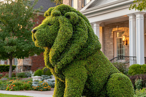 Topiary sculpture of a lion made from green bushes, a Nature Photo by AlyaAnd
