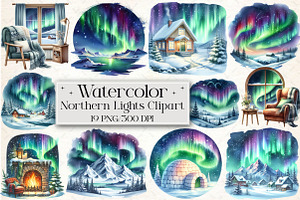 Watercolor Northern Lights Clipart, an Illustration by Libby Wishes
