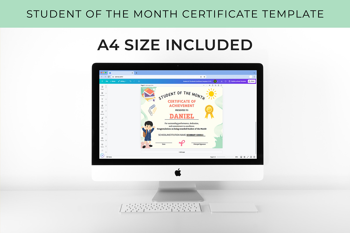 Student of Month Certificate Canva Editable Template