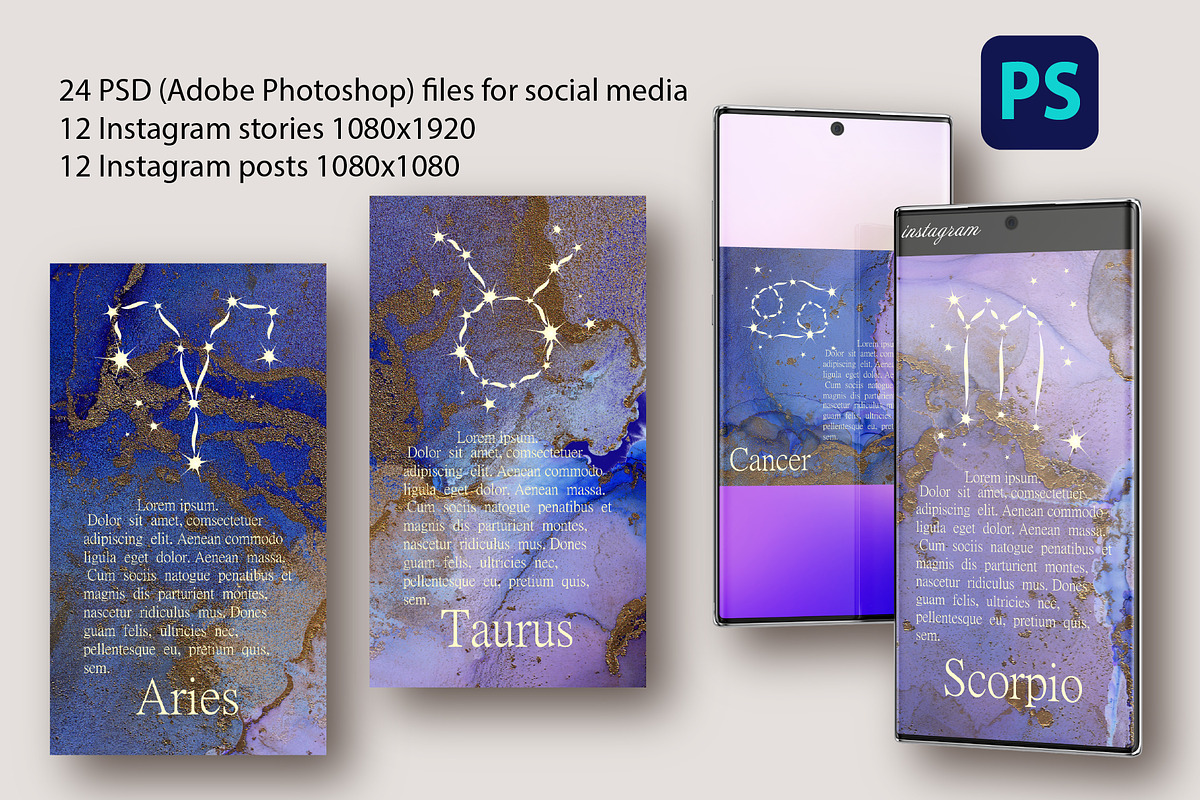 Zodiac Horoscope: 12 Signs., a Social Media Template by Digital illustration shop (Photo 4 of 4)