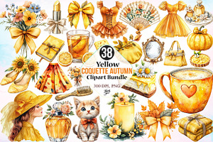 Yellow Coquette Autumn Clipart PNG, a Seasonal Illustration by Canvas Craft