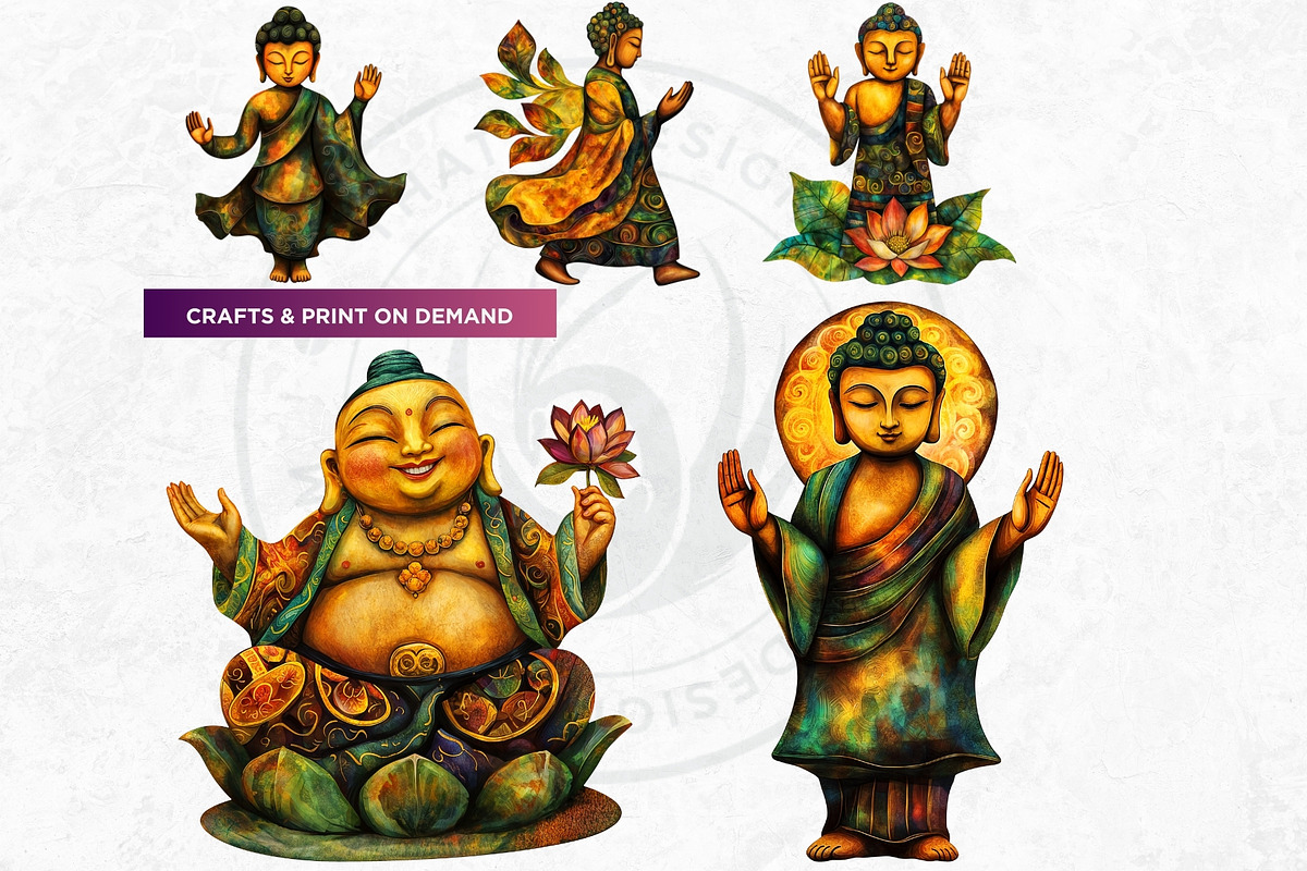 Vibrant Buddha Clipart Set, a Decorative Illustration by ThatsDesignArt (Photo 5 of 10)