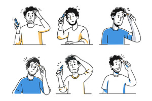 Man with fever hold thermometer, a Person Illustration by Stock-Smart-Start