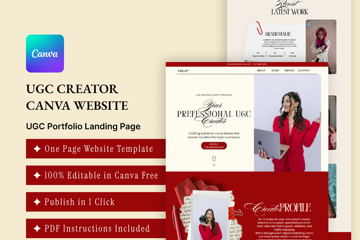 Red Velvet Canva Website Kaela UGC, a Marketing Template by AtelierDuVow (Photo 5 of 10)
