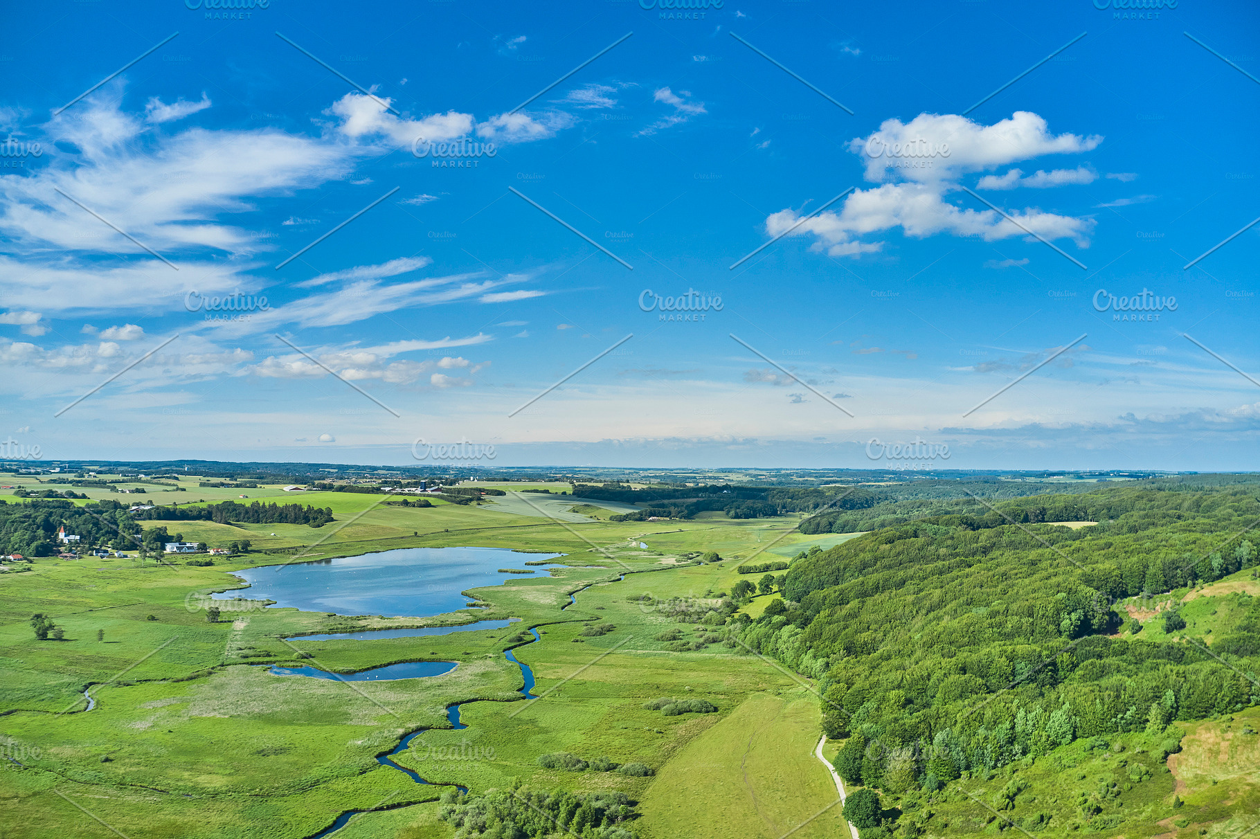 Aerial vies of the countryside in Denmark, a Photo by Peopleimages.com