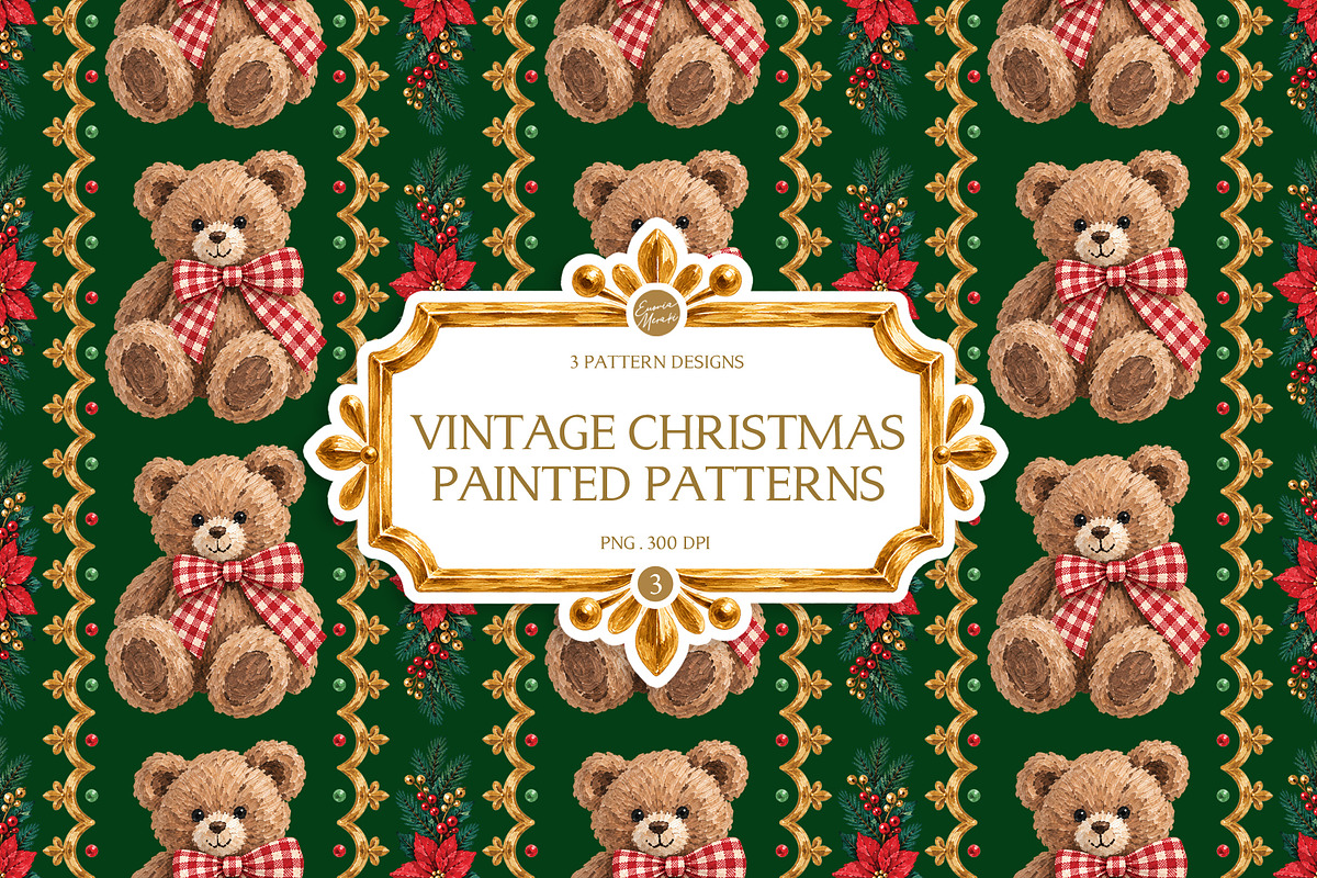 Vintage Christmas Bear Patterns, a Pattern Graphic by Euonia Meraki (Photo 1 of 9)