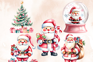 Watercolor Pink Santa Claus Clipart