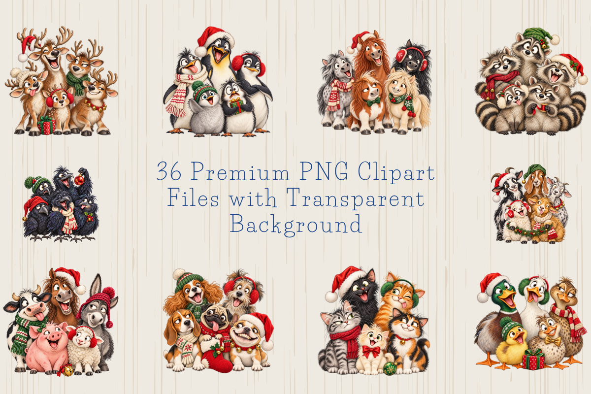 Funny Christmas Animals PNG Cliparts, an Animal Illustration by Ink Gallery (Photo 5 of 13)
