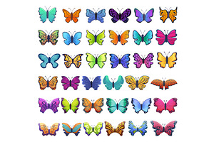 Butterfly Icons Set, Cartoon Style