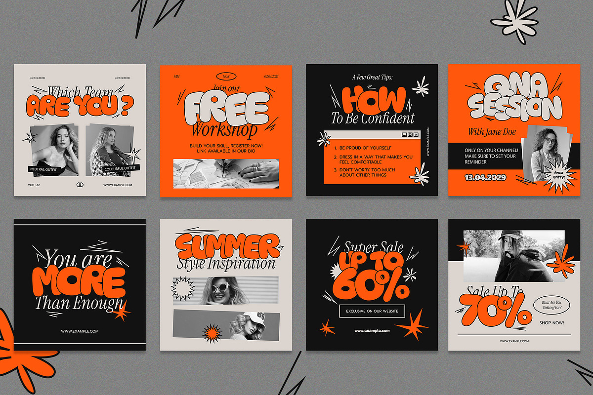 Orange Indie Fashion Instagram Set, a Social Media Template by Aiyari Graphic (Photo 2 of 5)