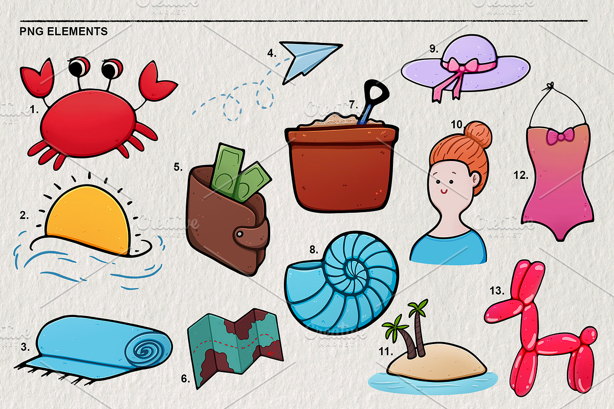 Beach set of 39 PNG elements, an Object Illustration by LOKSKIH (Photo 5 of 5)