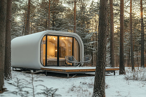 Modern house in winter pine forest, an Architecture Photo by AlyaAnd