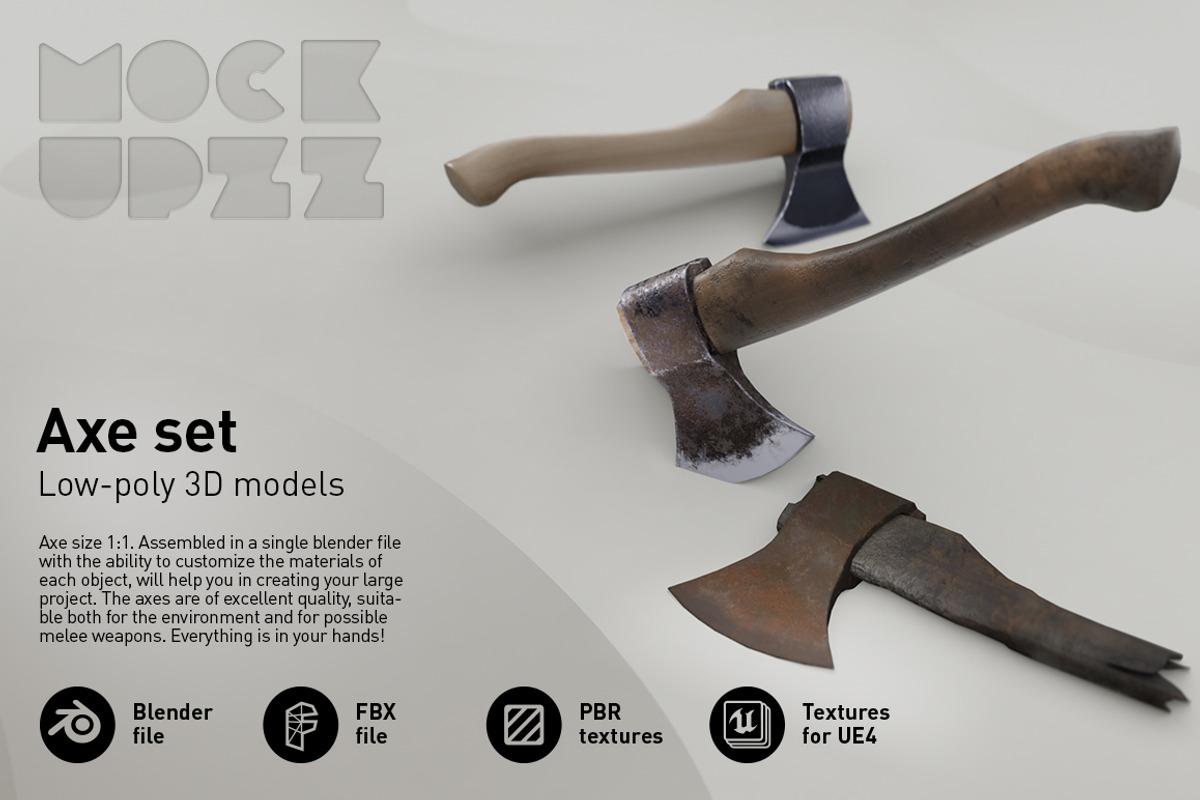 Axe set, an Object 3D Model by mockupzz (Photo 1 of 6)