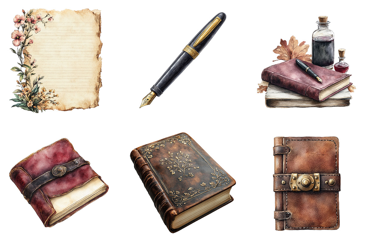 Writer Book love Clipart Set, a Seasonal Illustration by Designking (Photo 4 of 5)