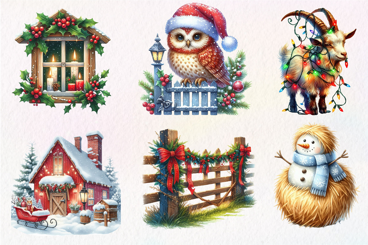 Vintage Christmas Farm Clipart, an Illustration by Dream Creation (Photo 6 of 7)