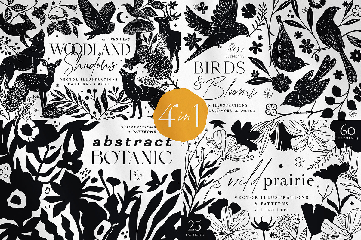Monochrome Magic 4 in 1 Bundle, a Decorative Illustration by rouxsupplyco (Photo 2 of 27)