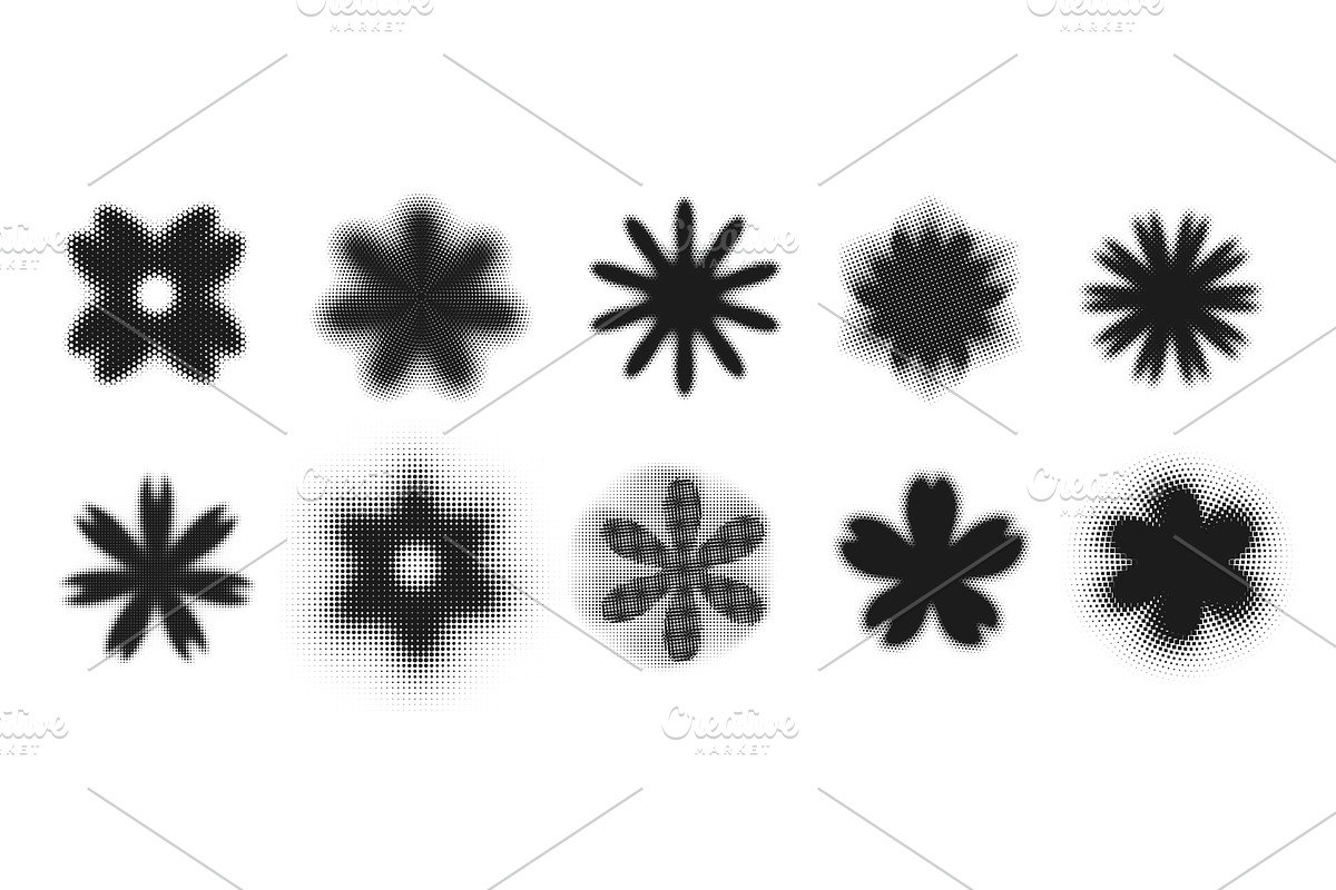 Halftone flowers. Floral shapes with, an Illustration by winwin.art